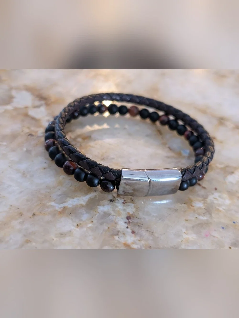 Stone & Braided Strap Bracelet